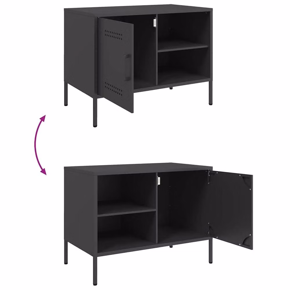 Berkfield Home TV Cabinet in Black Metal, W: 68 cm, D: 39 cm, H: 50.5 cm – 6