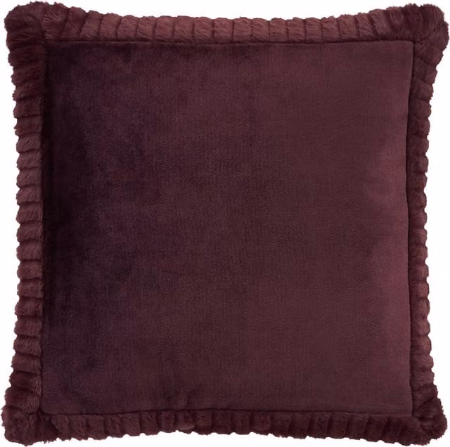 Catherine Lansfield Velvet and Faux Fur Square Cushion, Purple, W/D/H: 55 x 55 x 55 cm