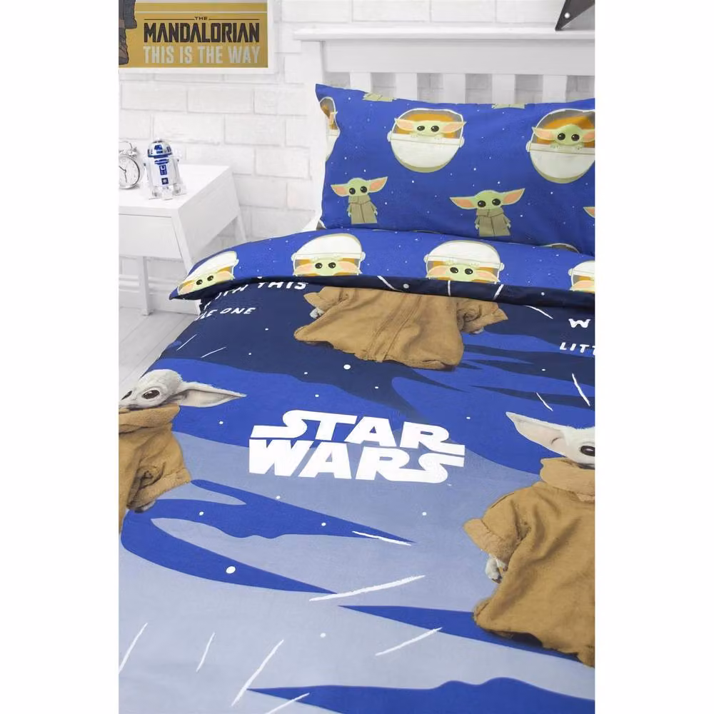 Star Wars Reversible Yoda Duvet Cover and Pillowcase Set in Blue and Multicolour, Single Size (90 x 200 cm) – 3