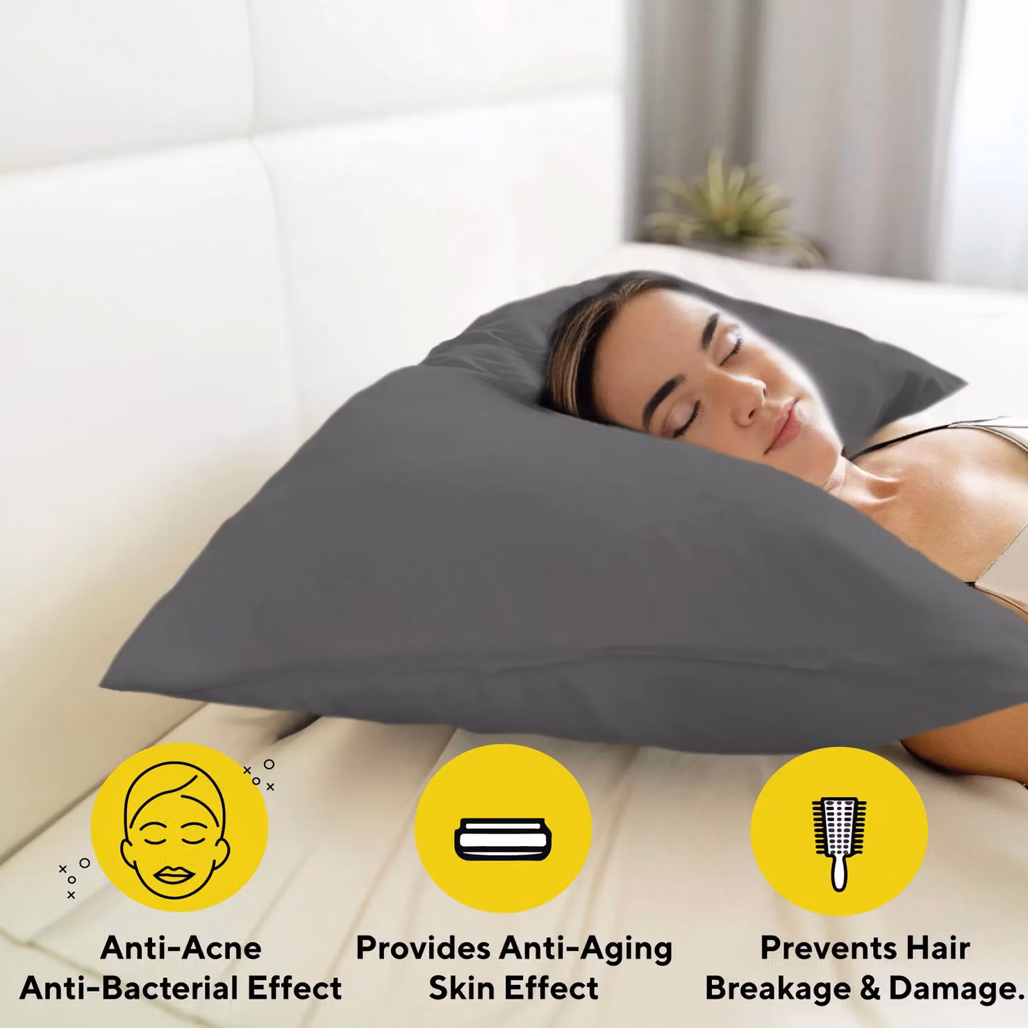 Brightr Sleep Copper-Infused Eucalyptus Silk Pillowcase in Grey, W: 50 cm, H: 75 cm – 2