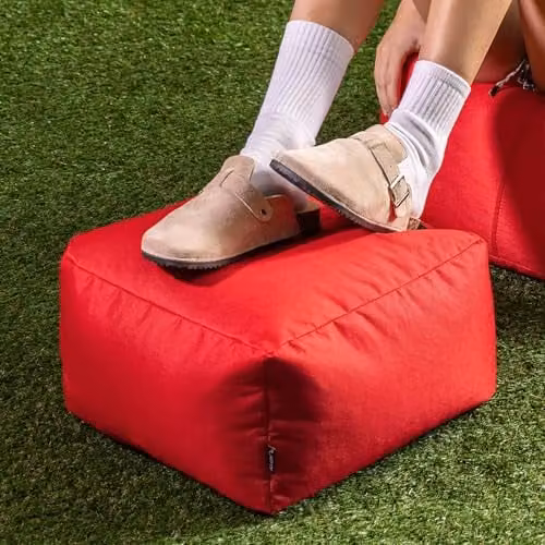 Bean Bag Bazaar Red Outdoor and Indoor Bean Bag Footstool with Filling Included – 2