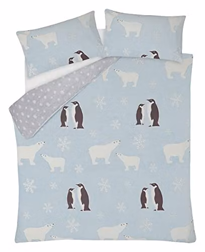 Gr8 Home Penguin and Polar Bear Glow in the Dark Reversible Fleece Duvet Cover and Pillowcase Set, Grey and Blue, W/D/H: 200 x 200 cm – 3