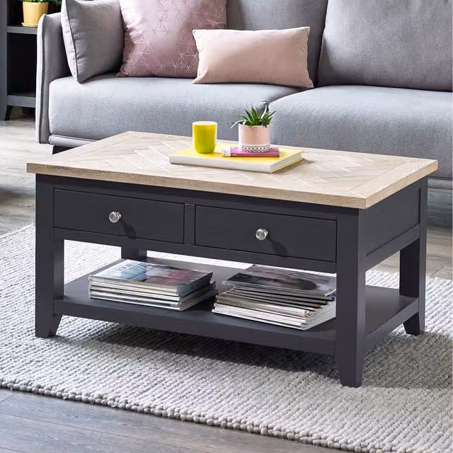 Julian Bowen Bordeaux Rectangular Oak and Grey Wooden Coffee Table W/D/H: 100 x 60 x 50 cm – 7