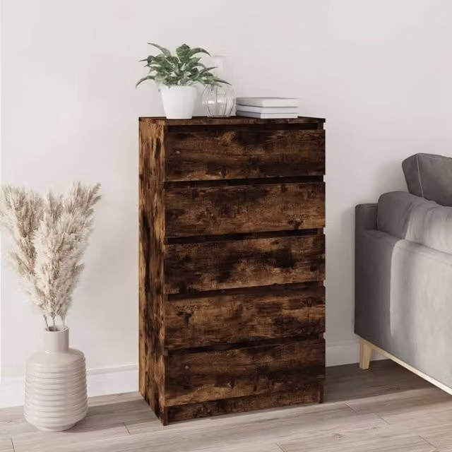 Berkfield Home Smoked Oak Drawer Cabinet in Brown, W/D/H: 60 x 36 x 103 cm
