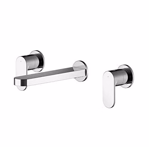 nuie BIN317 Binsey Modern Bathroom Round Wall Mount 3 Tap Hole Basin Mixer Tap with Lever Handles, Chrome