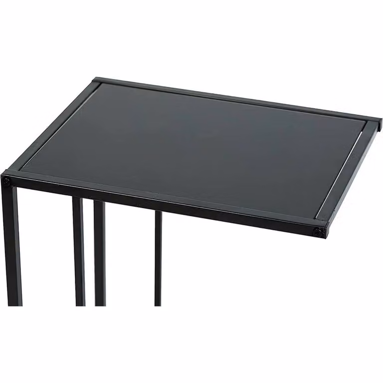 Nordara Black Glass Top Small Sofa Side End Table for Bedroom, W/D/H: 59.0 x 30.0 x 40.0 cm