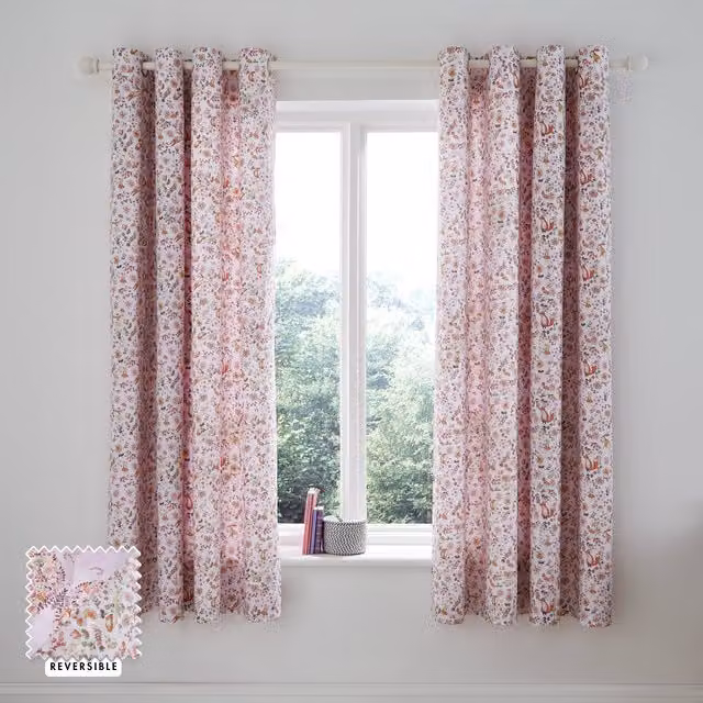 Catherine Lansfield Enchanted Butterfly Pink Eyelet Curtains W: 66 in, H: 72 in