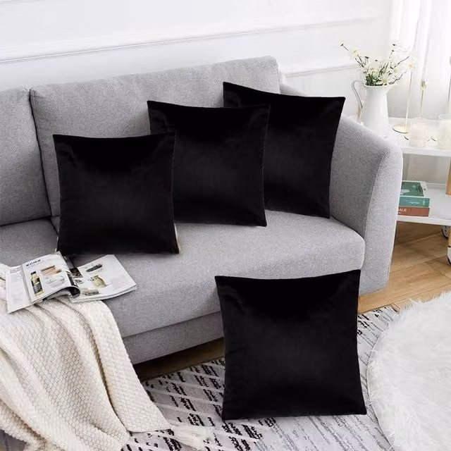 Luxor Living Set of 4 Black Velvet Square Cushions, W/D/H: 45 x 45 x 45 cm – 1