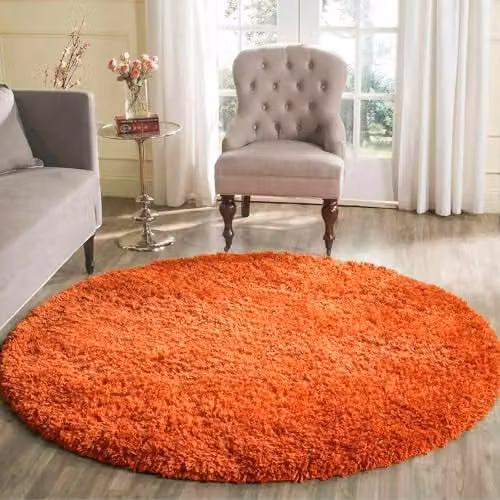 Serdim Rugs Orange Plain Round Shaggy Living Room Rug, Diameter: 120 cm – 1