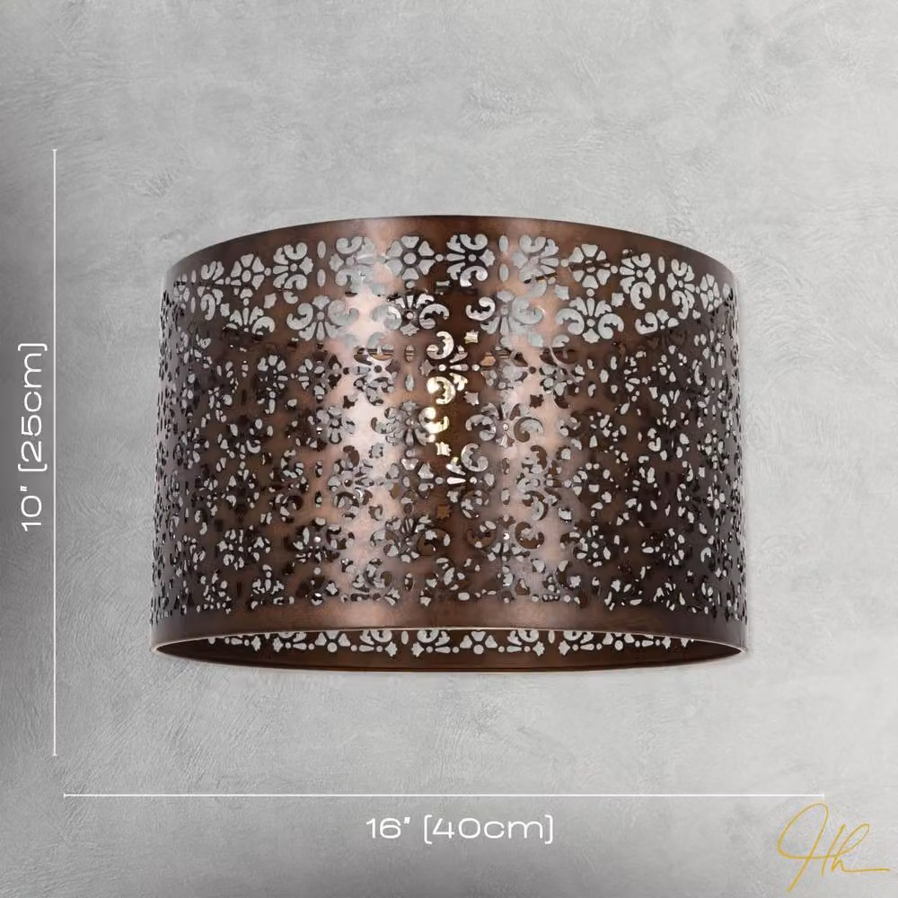 Happy Homewares Moroccan Designed Bronze Metal Pendant Shade with Floral Decor, Diameter: 40 cm – 7