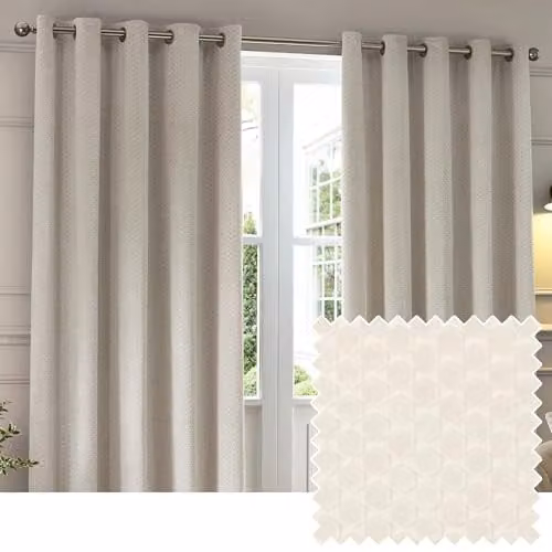Paoletti Neptune Ivory Velvet Blackout Eyelet Curtains, W: 168 cm, H: 137 cm