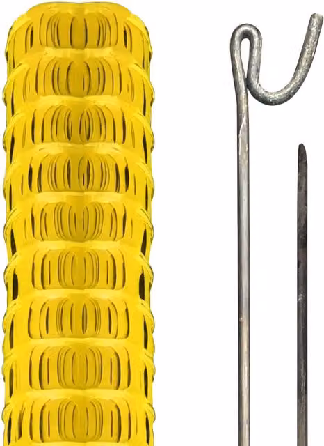 Pegdev Yellow Plastic Mesh Barrier Fencing with Steel Pins, 100m