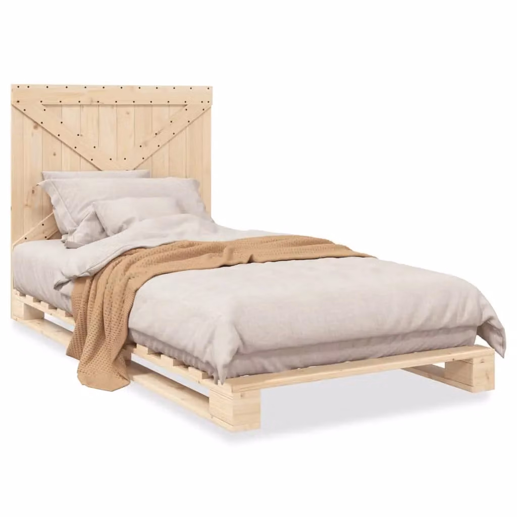 Berkfield Home Solid Wood Pine Bed Frame with Headboard in Brown, W/D/H: 100 x 200 cm – 2