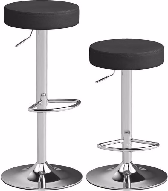 NESTLUNE Set of 2 Height Adjustable Black Metal Bar Stools