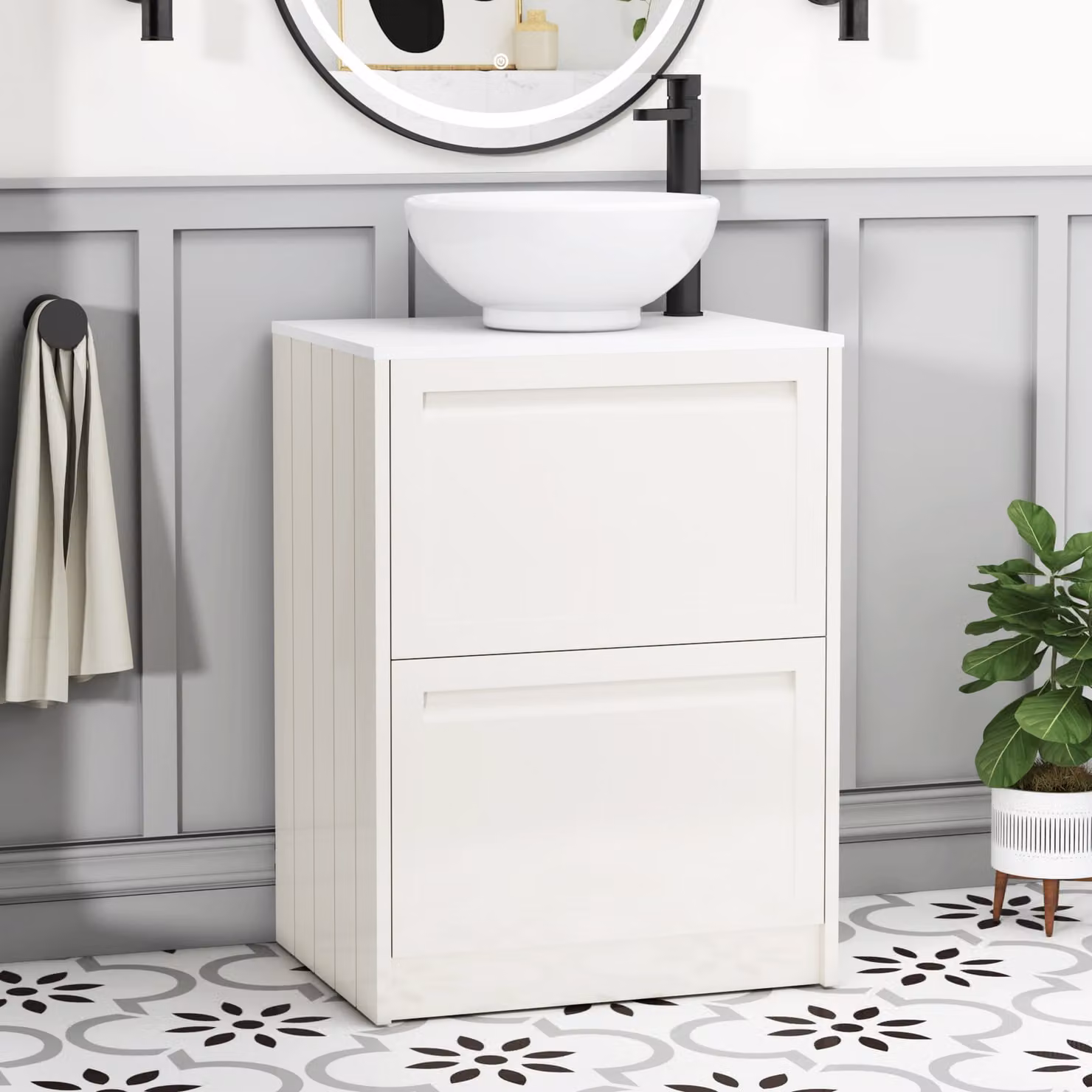 Royal Bathrooms Elmore 600mm Classic White Floor Standing 2 Drawer Vanity Unit with Breeze Basin