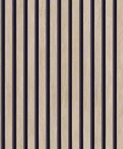 Grandeco Hermes Beige Wood Slat Textured Vinyl Wallpaper