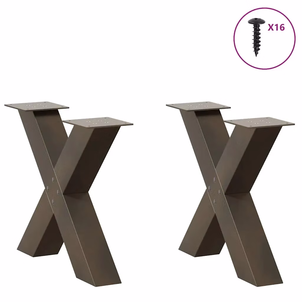 Berkfield Home X-Shaped Coffee Table Legs, 2 Pieces, Brown Steel – 3