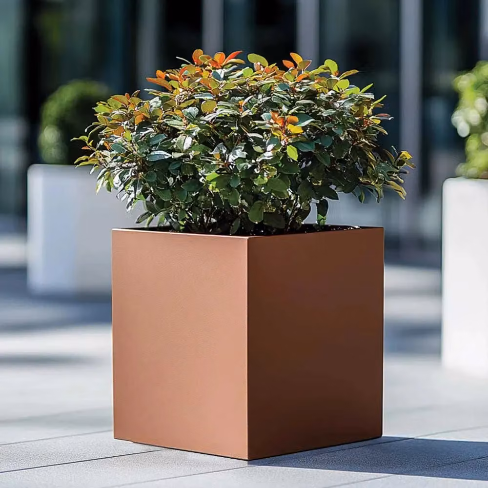 Woven Wood Copper Square Planter with Galvanised Steel Tub, 60 cm – 3