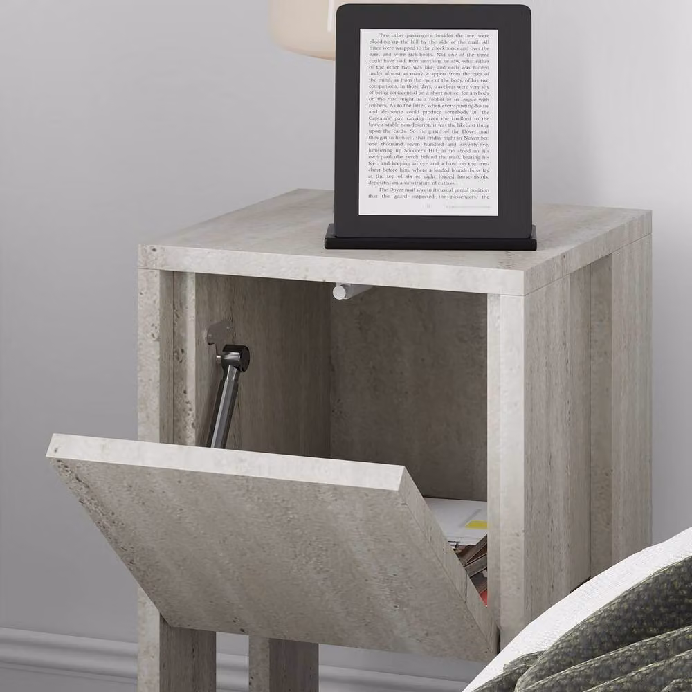 CALICOSY EMA Bedside Table with 1 Drop-Down Door in Beige, Height: 55 cm – 2