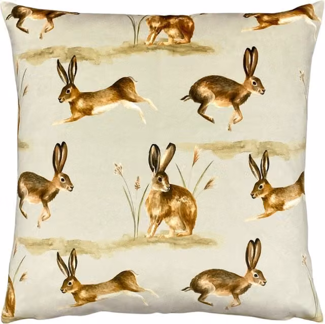 Make it a Home Country Running Hares Square Cushion in Taupe with Feather Filling