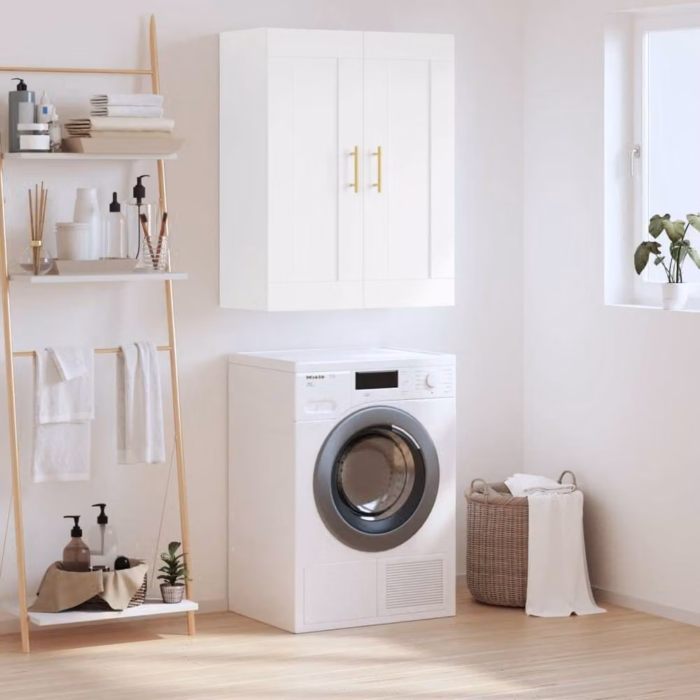 Berkfield Home Wall Mounted Cabinet in White and Gold, W/D/H: 69.5 x 34.0 x 90.0 cm – 2