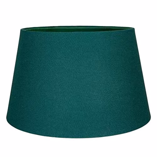 Happy Homewares Classic Green and White Linen Fabric Drum Lampshade, Diameter: 30 cm