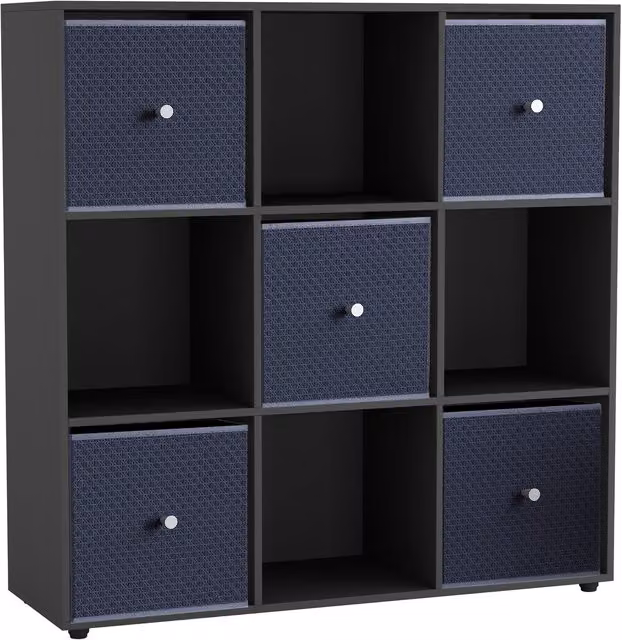 URBNLIVING 9 Cube Storage Unit with Drawers in Black and Navy Blue