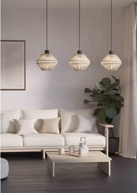 Eglo Midsumer Timeless Three Light Fabric and Metal Pendant Lamp in Black and Beige
