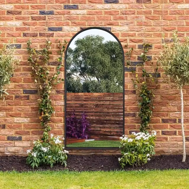 MirrorOutlet Black Framed Arched Garden Wall Mirror, H 180 cm x W 90 cm