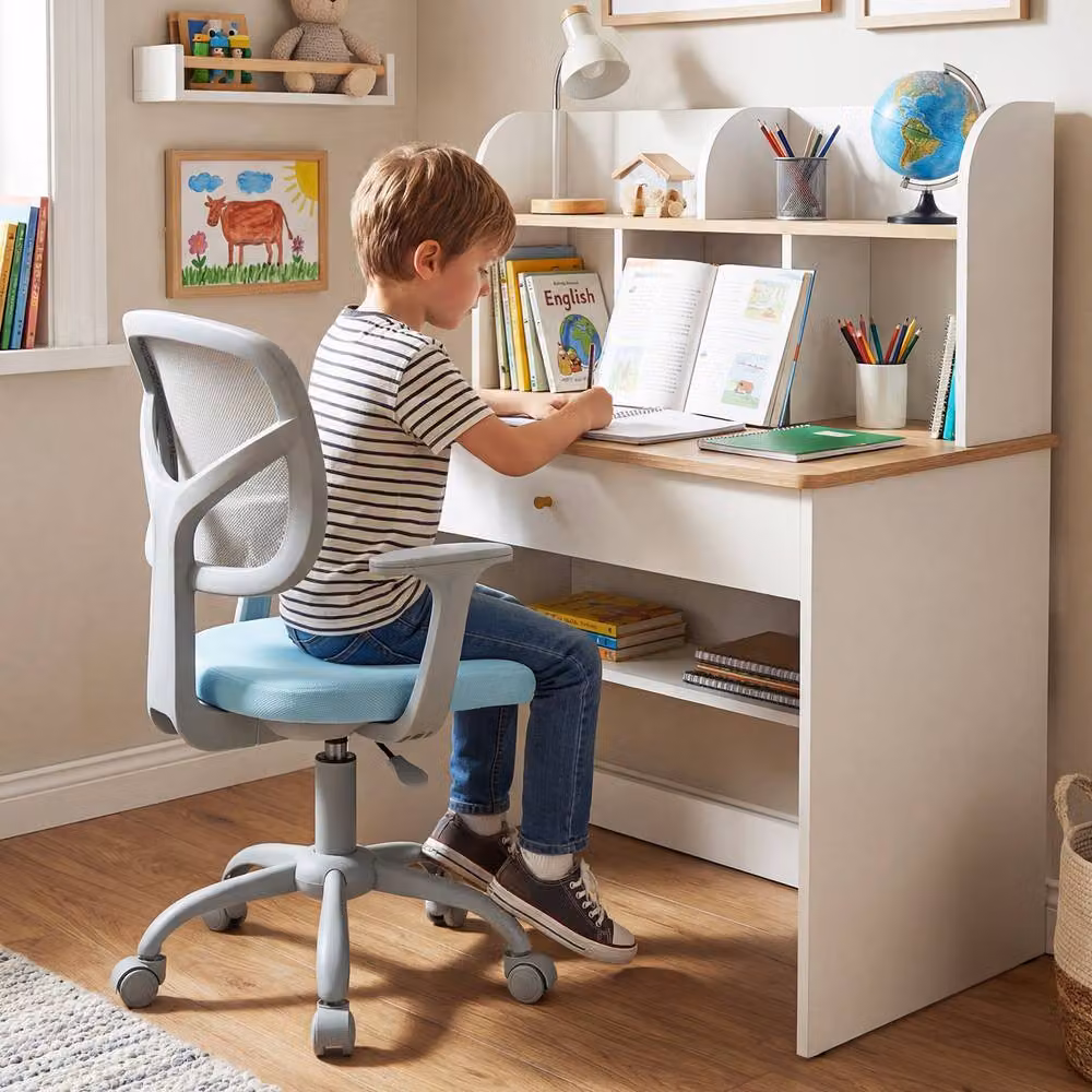 Costway Blue Mesh Kids Study Chair with Armrests and Swivel Castors – 3