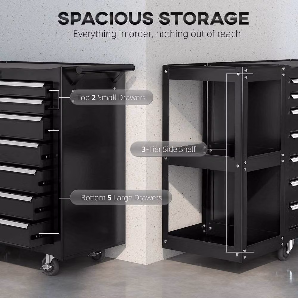 NESTLUNE 7 Drawer Lockable Steel Tool Chest on Wheels, Black – 5