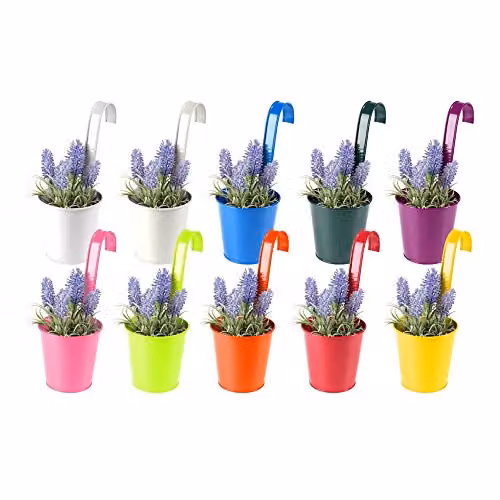 Simpa Set of 10 Colourful Metal Hanging Balcony Planters – 1