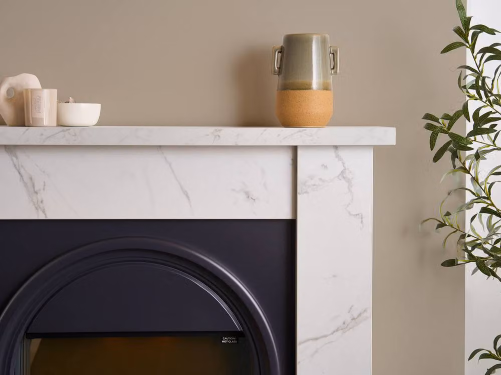 Adam Fires & Fireplaces Burlington 43 Inch Electric Suite in White Carrara Marble Effect – 3