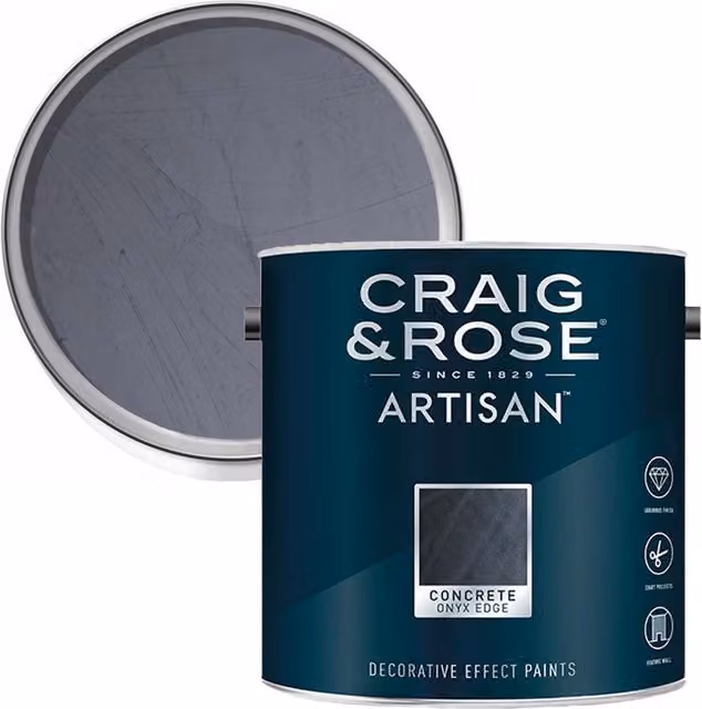 Craig and Rose Artisan Decorative Effect Paint in Concrete Onyx Edge, Black and Grey, 2.5l