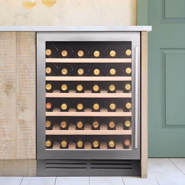 Caple Under Counter Compressor Wine Cooler in Metallic Silver with 52 Bottle Capacity, Stainless Steel and Glass, G Energy Rating