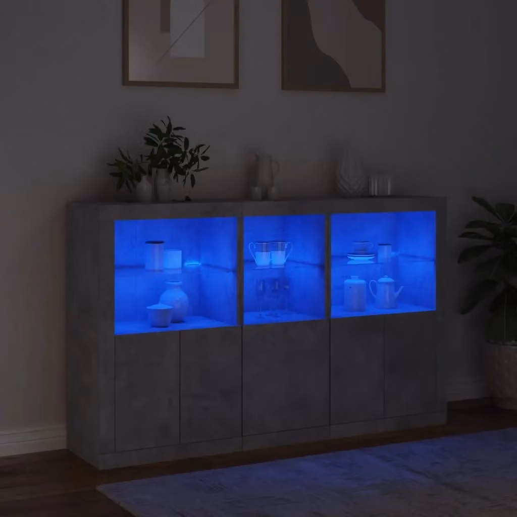 Berkfield Home Modern Sideboard with Integrated LED Lights in Concrete Grey, W/D/H: 162 x 37 x 100 cm – 3