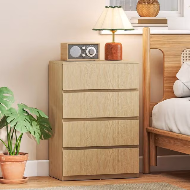 HOMCOM Modern 4-Drawer Bedroom Chest of Drawers in Natural Wood Finish, Width: 80 cm