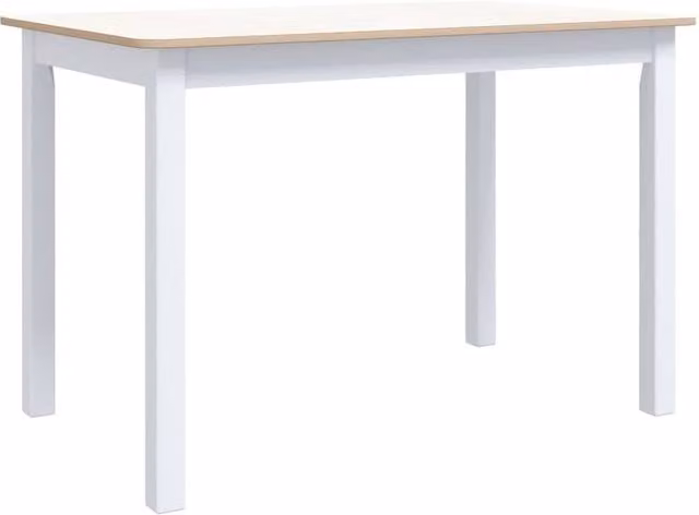 Berkfield Home Rectangular Dining Table in White and Brown, Solid Rubberwood and MDF, W/D/H: 114 x 71 x 75 cm