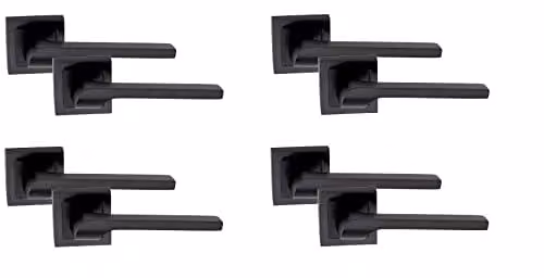 Golden Grace Matt Black Lever Latch Door Handle on Square Rose, 4 Pairs – 1