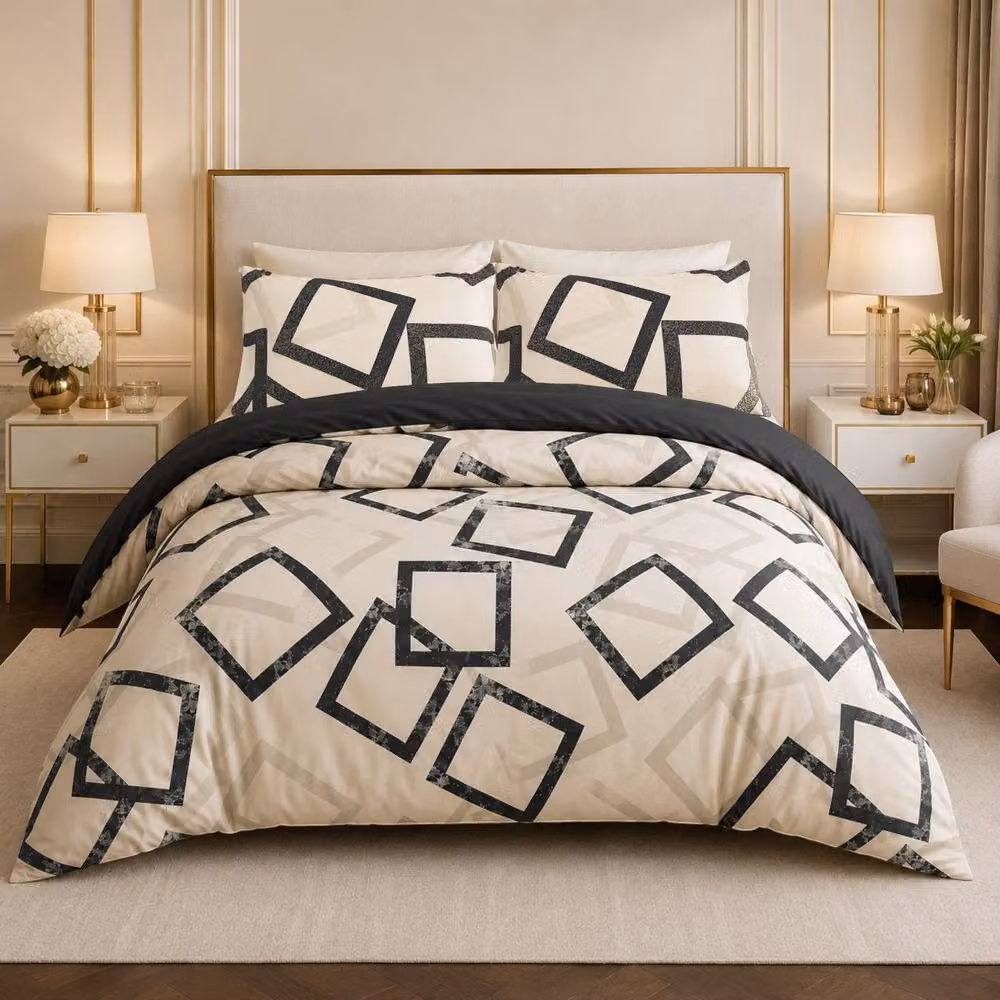 Grace Modern Reversible Microfibre Duvet Cover Set in Beige, 140 x 200 cm – 2