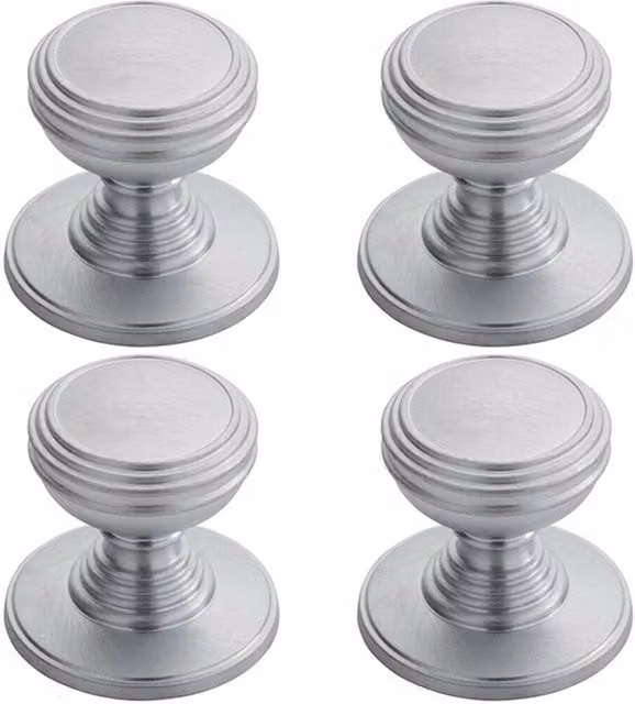 Loops 4x Ringed Tiered Cupboard Door Knobs in Satin Chrome, 30mm Diameter