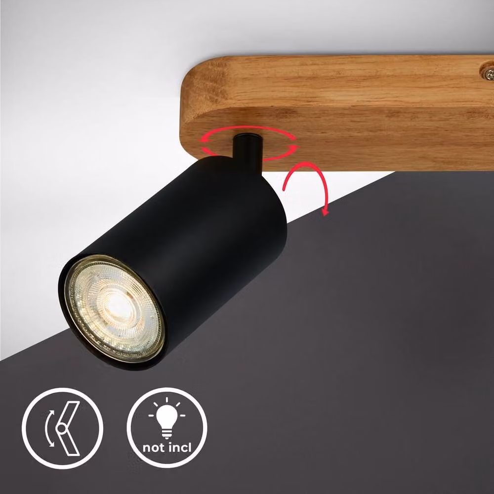 B.K.Licht Black and Wood Industrial Ceiling Spotlight with 3-Way Adjustable GU10 Design, W: 55 cm – 3