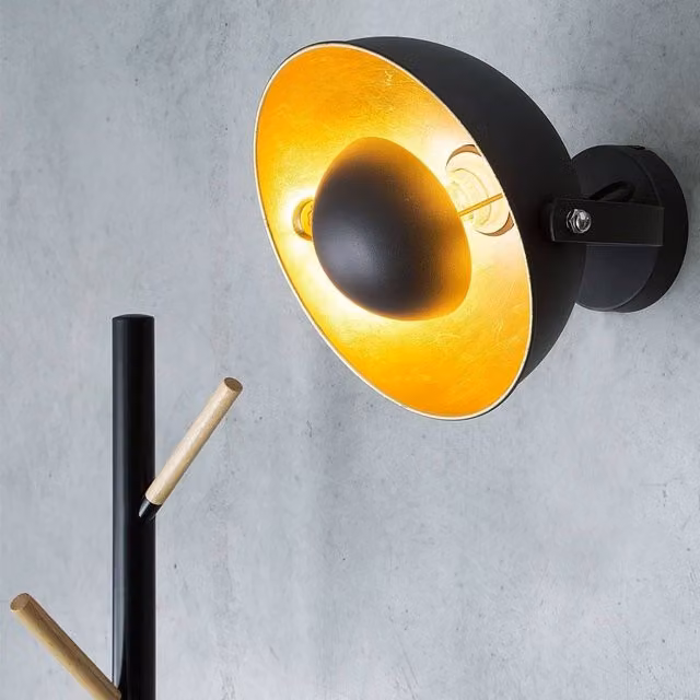 Wyld and Coco Industrial Adjustable Metal Wall Lamp in Black and Gold/Brass – 1