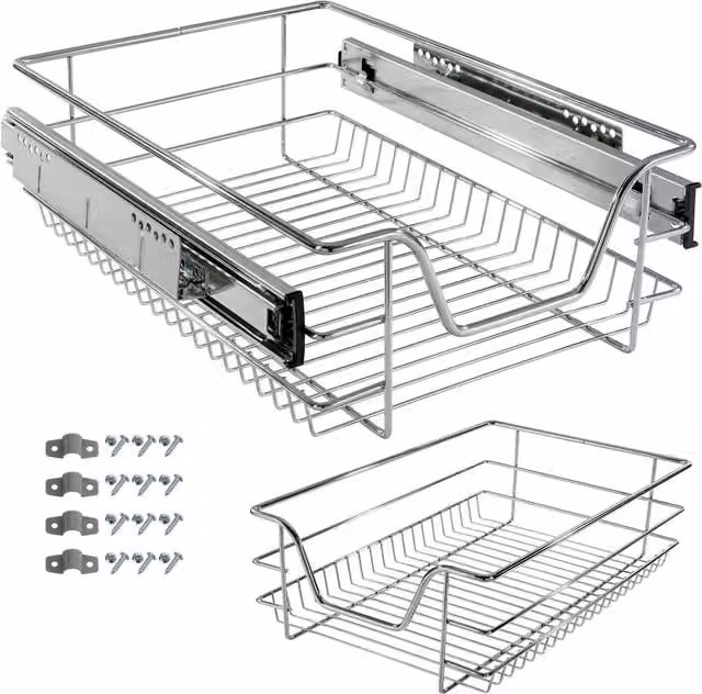 AREBOS Grey and Silver Metal Sliding Drawer for Kitchen Cabinet Storage