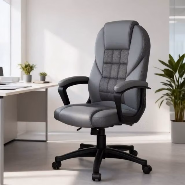 ERGOVEXA Modern Executive Swivel Office Chair in Charcoal Grey Faux Leather – 1