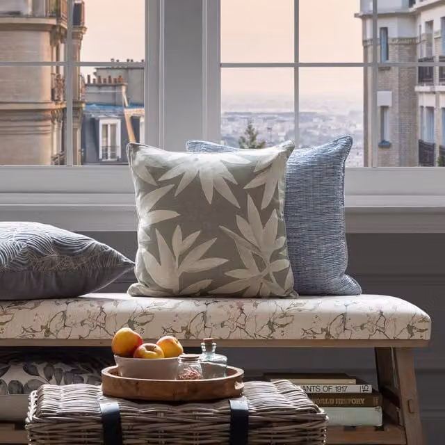 Voyage Maison Silverwood Floral Feather Filled Square Cushion in Grey and Silver, W/D/H: 50 x 50 x 50 cm