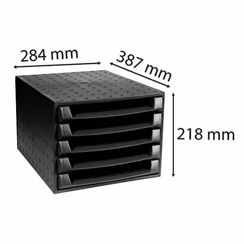 Exacompta The Box ECOBlack Document Storage Box in Black with 5 Open Drawers for A4+ Documents, W: 38.7 cm, D: 28.4 cm, H: 21.8 cm – 2