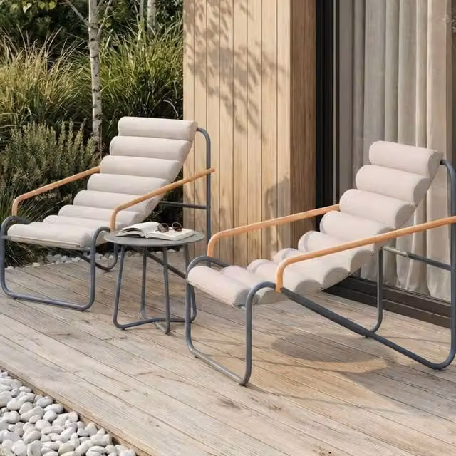 Wyld and Coco 2 Seater Outdoor Lounge Set in Dark Grey Powder Coated Steel with 2 Sling Chairs and Cushions – 1