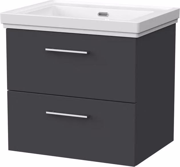 Balterley Pershall Modern Wall Mounted 2 Drawer Vanity Unit and 0TH Fireclay Basin in Dark Grey, Width: 60 cm