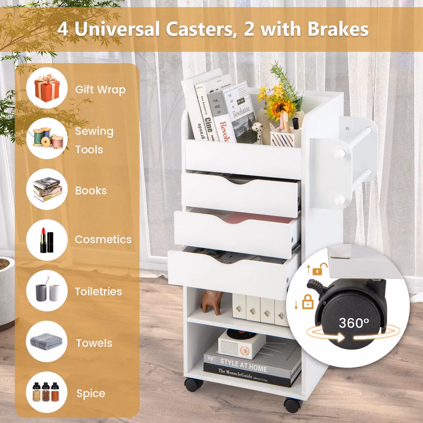 Gymax 3-Drawer Rolling Storage Cart and Kitchen Utility Cabinet in White – 3